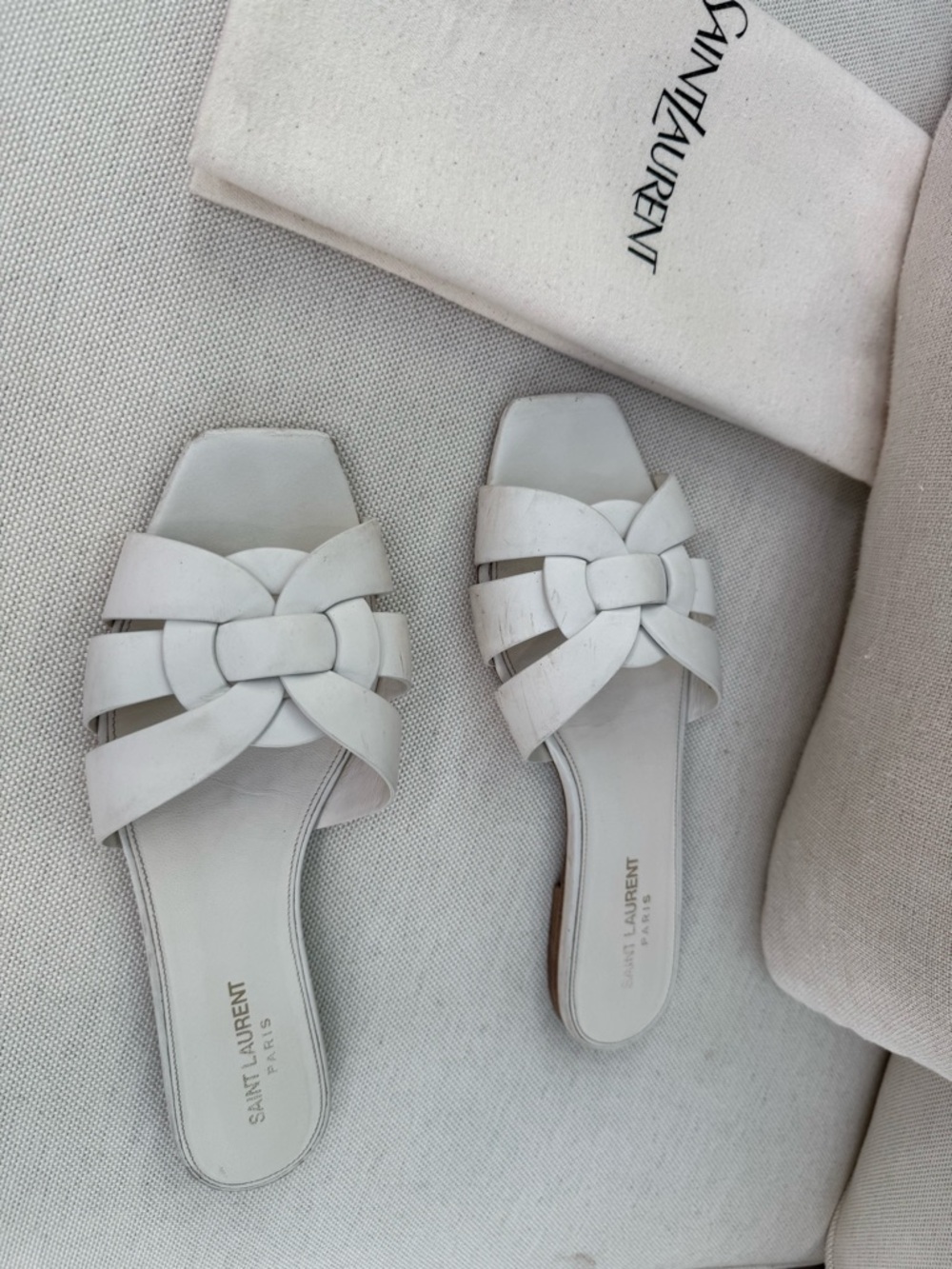 Sz39 Saint Laurent Tribute Sandals in Smooth Leather White - Picture 5 of 13